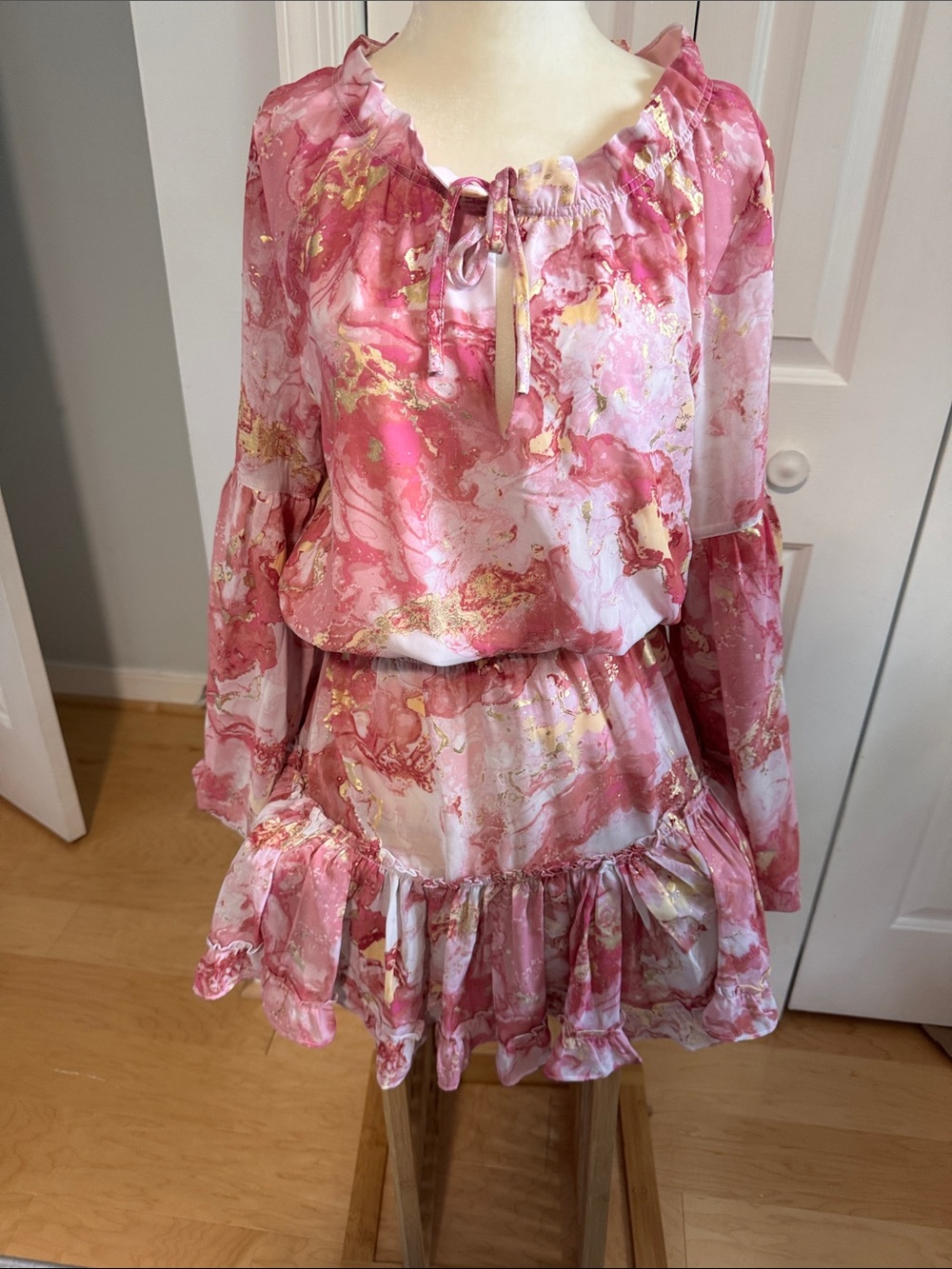 Buddy Love Pink Marble Mini Dress with Gold Accents